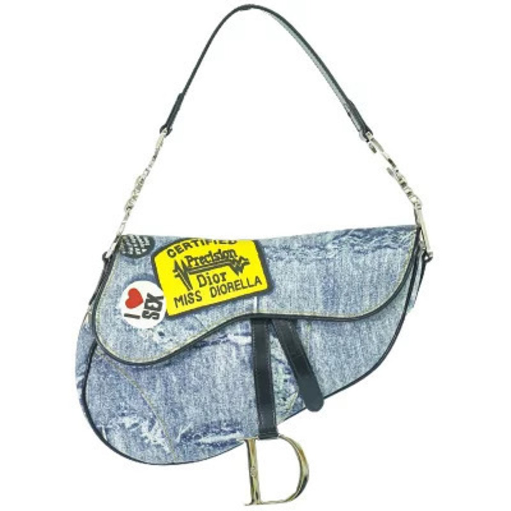 Christian Dior Saddle Denim Canvas 2Way Shoulder Bag Navy Blue